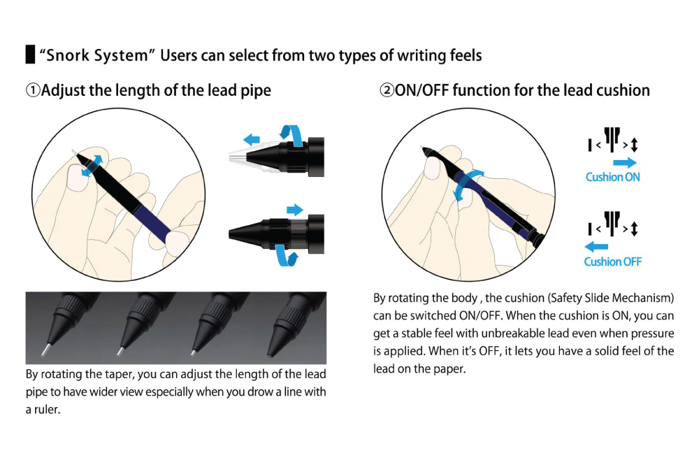 Platinum Pro-Use Mechanical Pencil systems and functions infographic