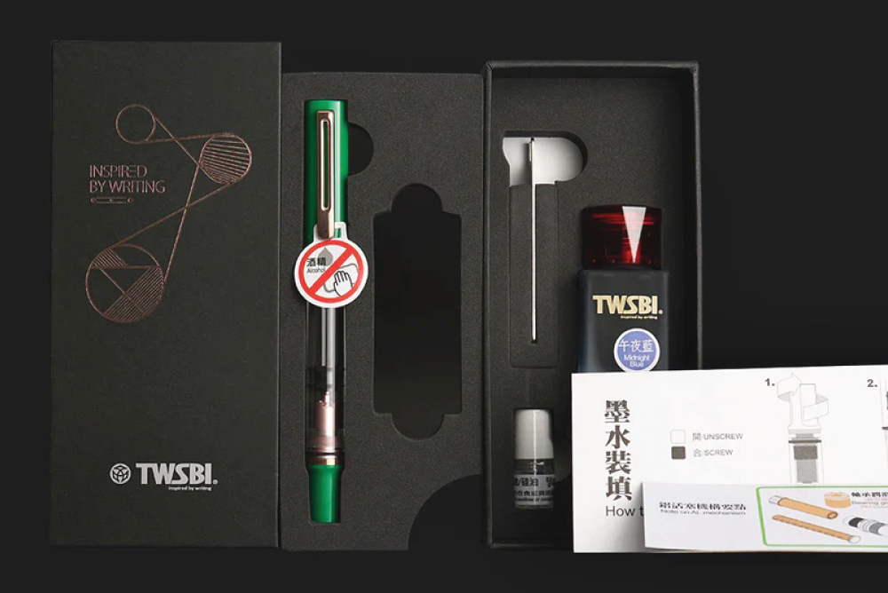 TWSBI ECO T Fountain Pen - Royal Jade in its special edition packaging.