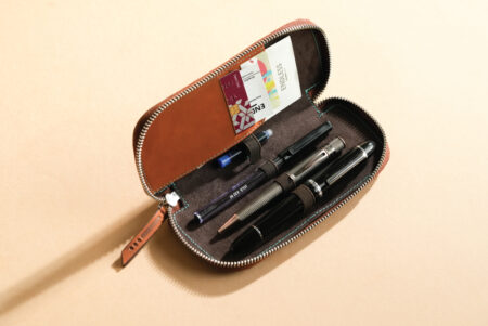 Endless Companion Leather Pen Pouch for 3 Pens Open with Pens inside