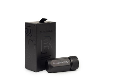 Blackwing One-Step Long Point Pencil Sharpener next to box