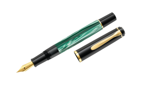 Pelikan M200 Fountain Pen - Green-Marbled full body uncapped