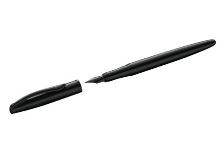 Pelikan Fountain Pen Jazz Noble Elegance black uncapped at angle