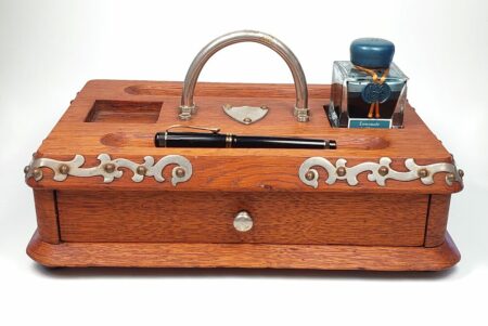 Vintage Pen and Ink Stand - Oak - Large (circa 1890) with Kaweco Dia 2 and J. Herbin Ink