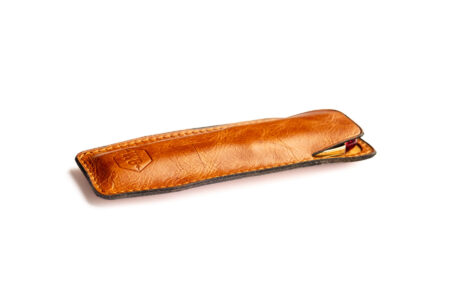 Write GEAR Leather Double Pen Sleeve - Angled with two pens inside pouch